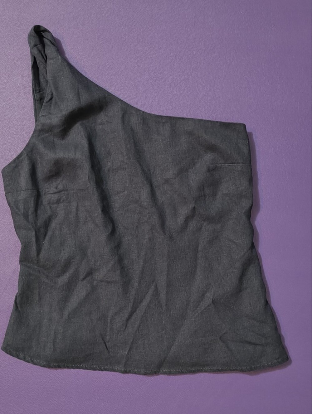 Hollister One-Shoulder Linen Blend Top In Navy